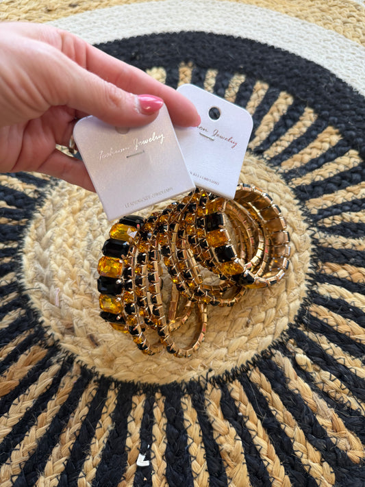 Tomball West Tigers Black & Gold Rhinestone Bracelet Stack