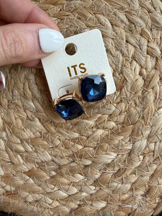 Navy Cushion-Cut Crystal Stud Earrings