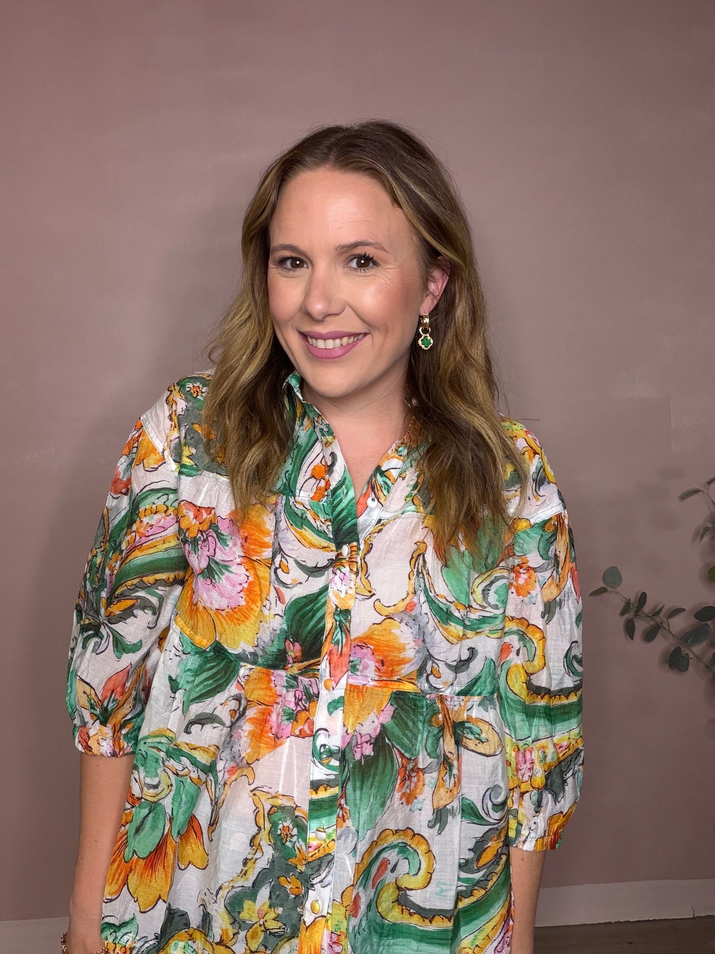 Green Watercolor Floral Blouse