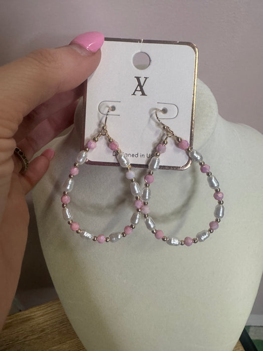 Pink & Pearl Beaded Hoop Earrings