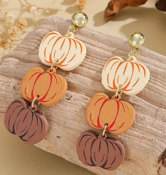 Autumn Triple Pumpkin Dangle Earrings