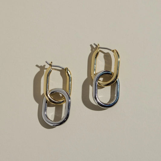 Nickle & Suede Mixed Metal Chain Link Hoops