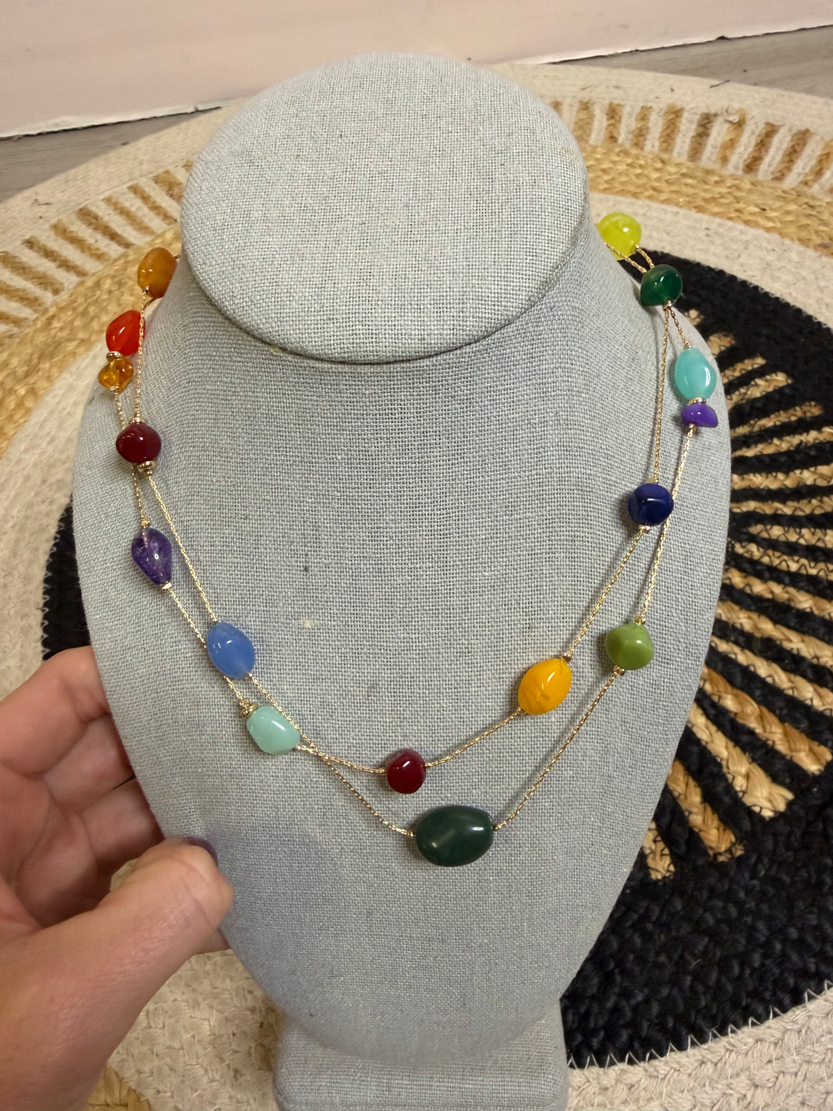 Layered Multicolor Stone Necklace - Colorful Statement Jewelry