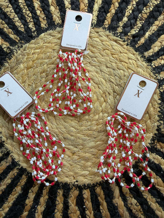 Red, White & Gold Beaded Bracelet Stack