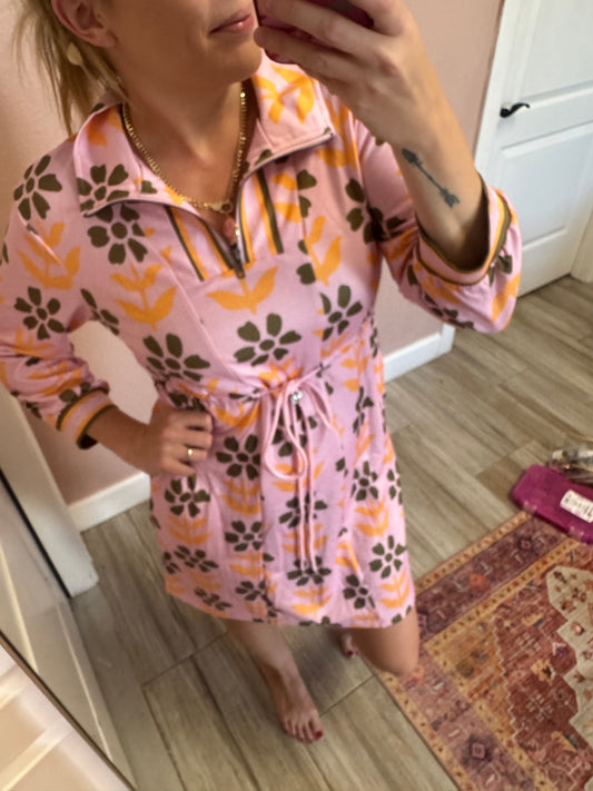 Sunset Bloom Half-Zip Lounge Dress