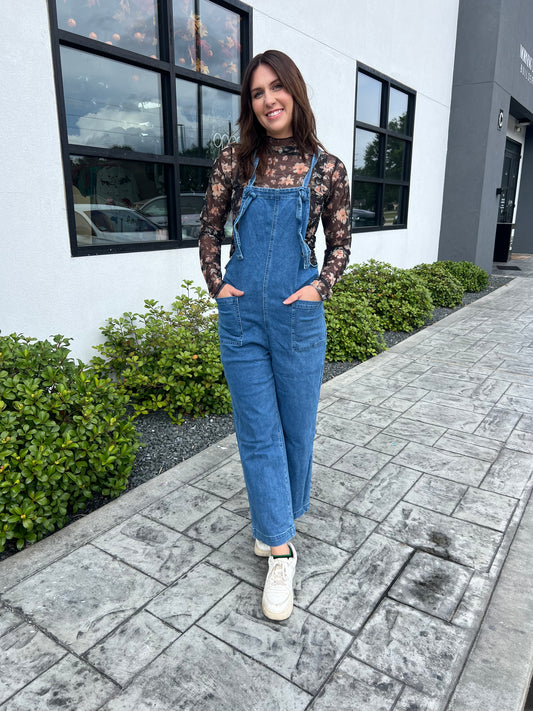 Denim Wide Leg Overalls
