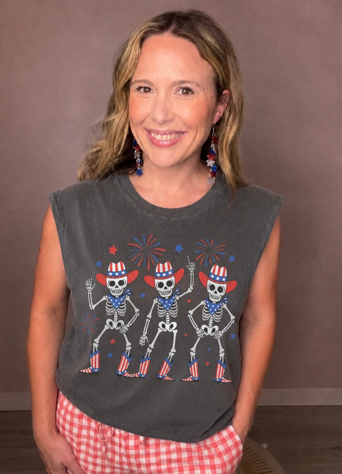 Patriotic Skeleton Cowboy Muscle Tank
