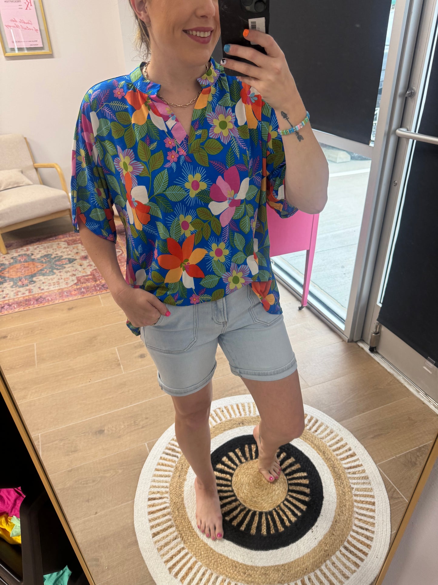 Risen Light Wash Longer Denim Shorts