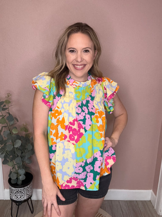Rainbow Ruffle Floral Top