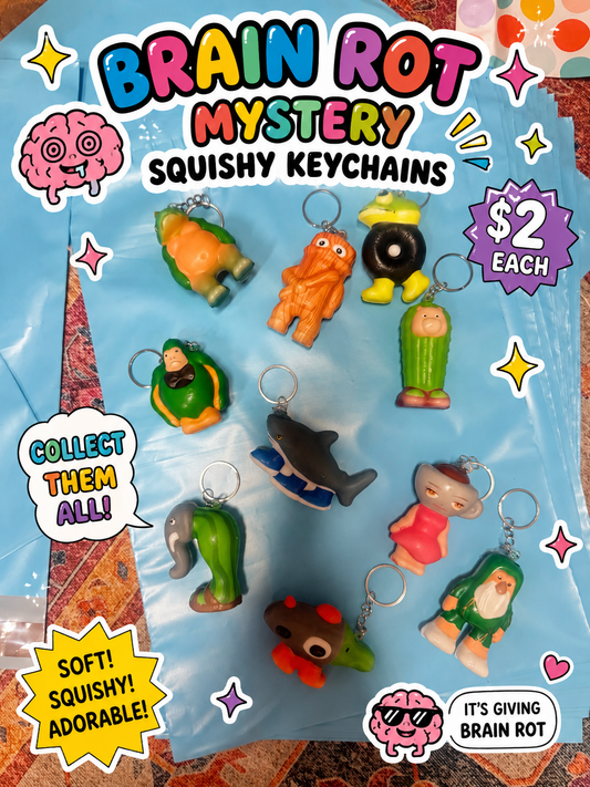 Brain Rot Mystery Squishy Keychains | Cute Mini Squishies & Blind Bag Toys