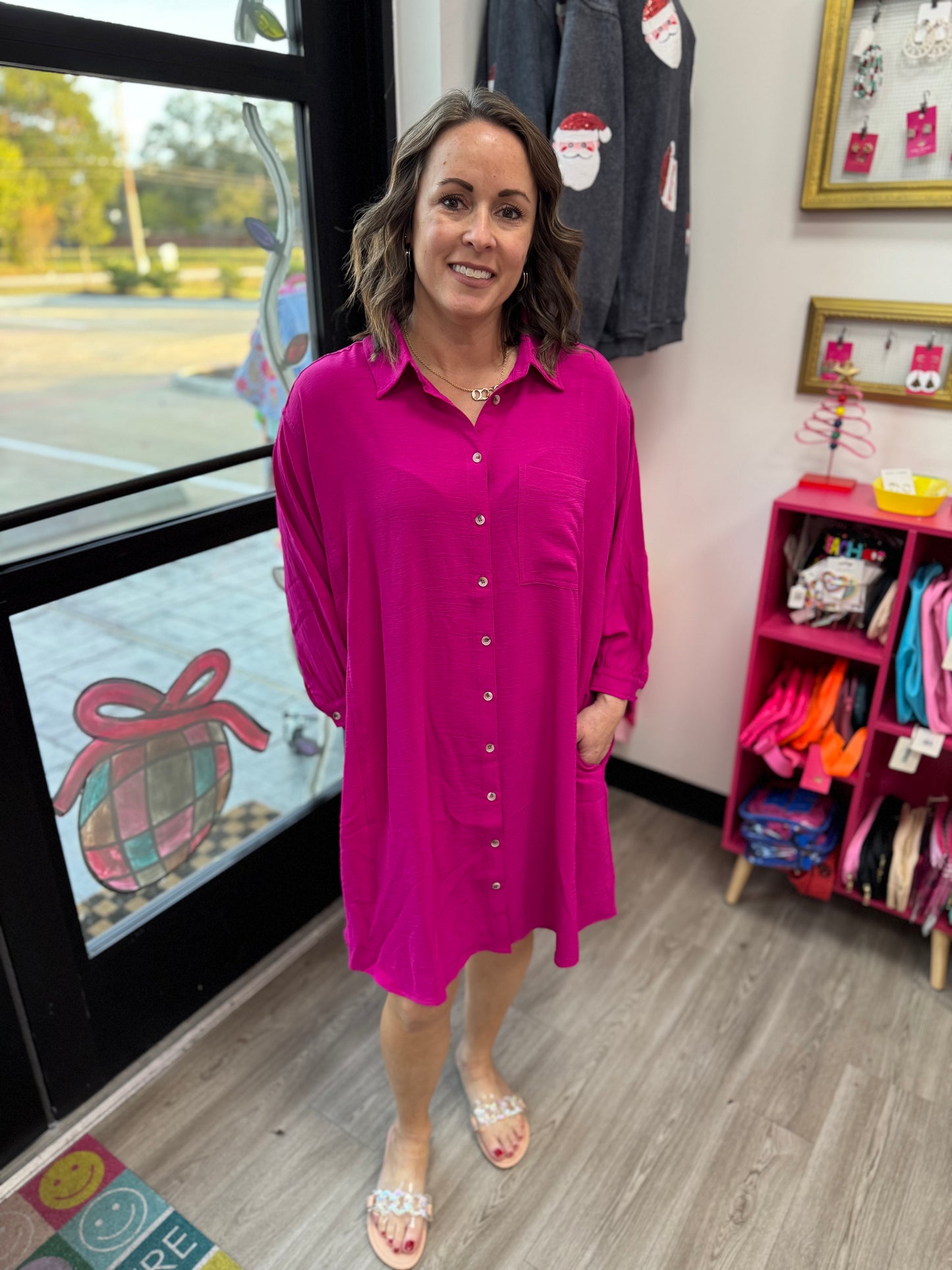 Magenta shirt dress