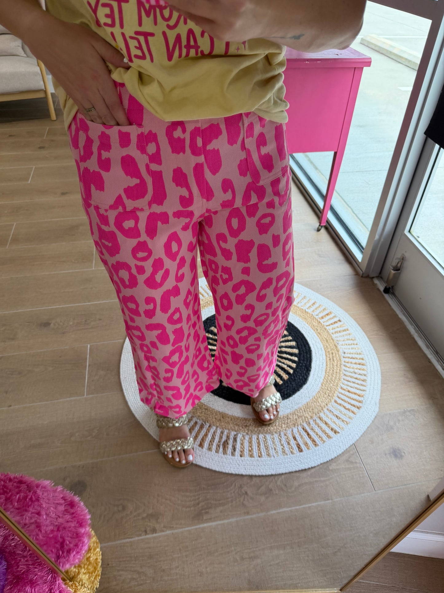 Hot Pink Leopard Wide Leg Pants for Women