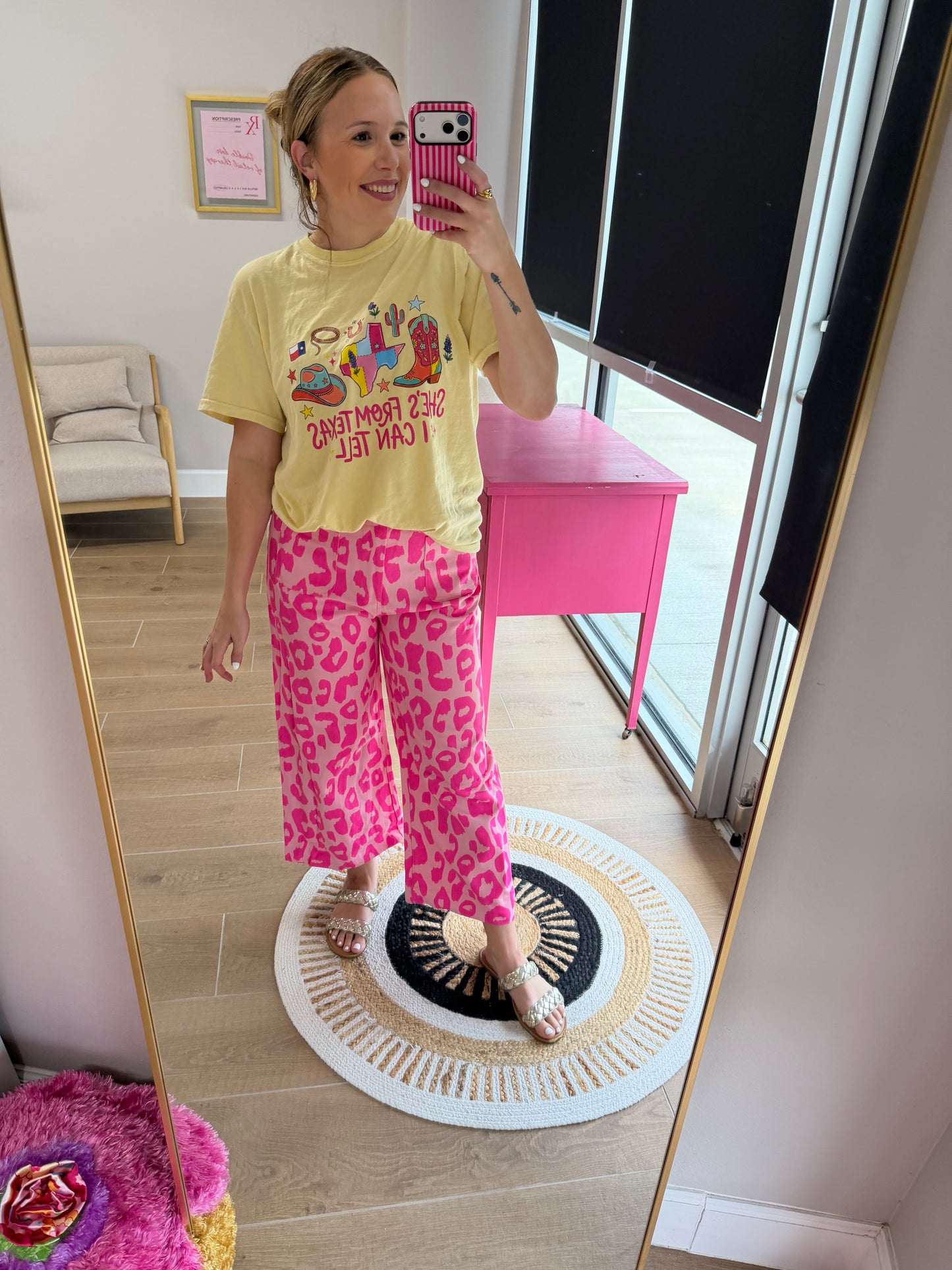 Hot Pink Leopard Wide Leg Pants for Women