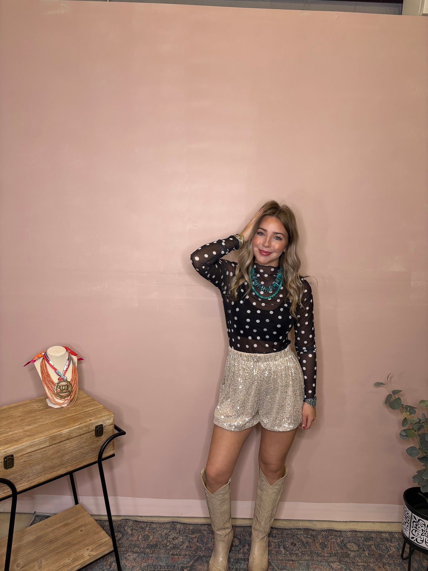 Sheer Polka Dot Mesh Top
