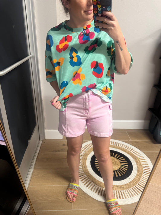 Risen Pink Cargo Denim Shorts