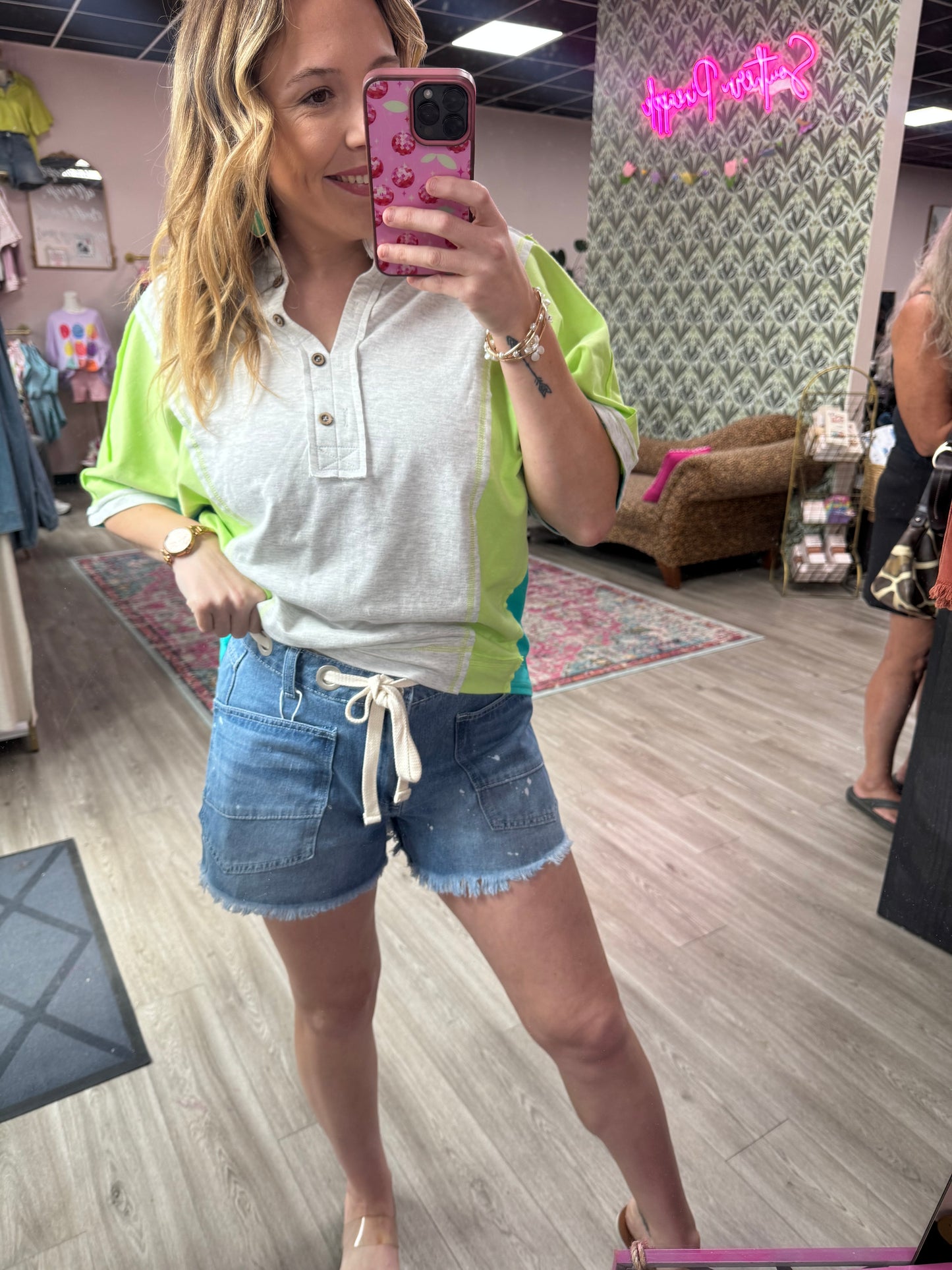 Denim Rope Tie Frayed Hem Shorts