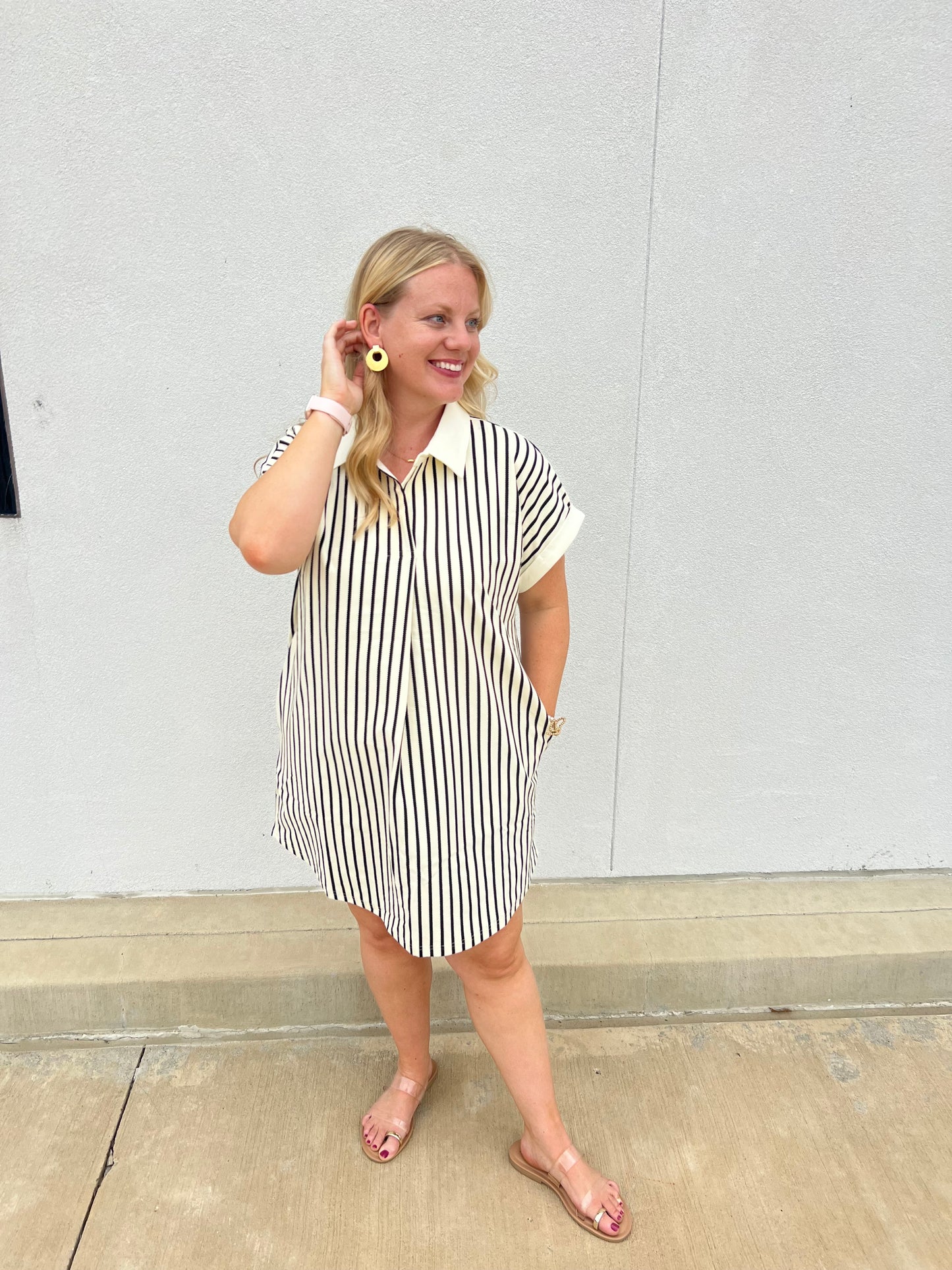 City Stroll Striped Shirt Dress – Black & Ivory