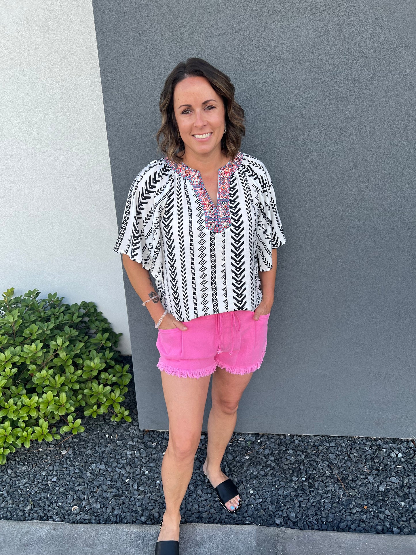 Black and white embroidered blouse