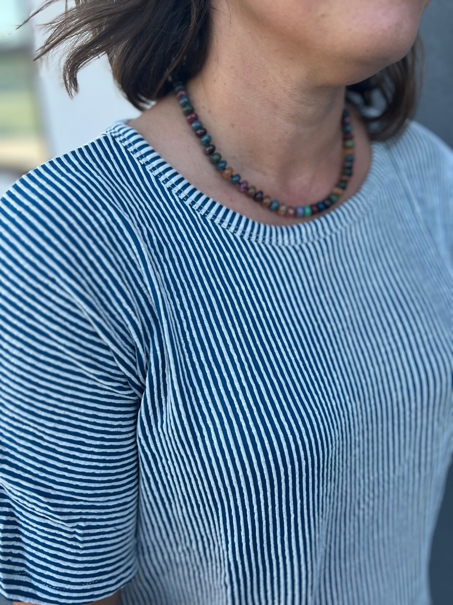 The Sutton Ribbed Blouse-Blue