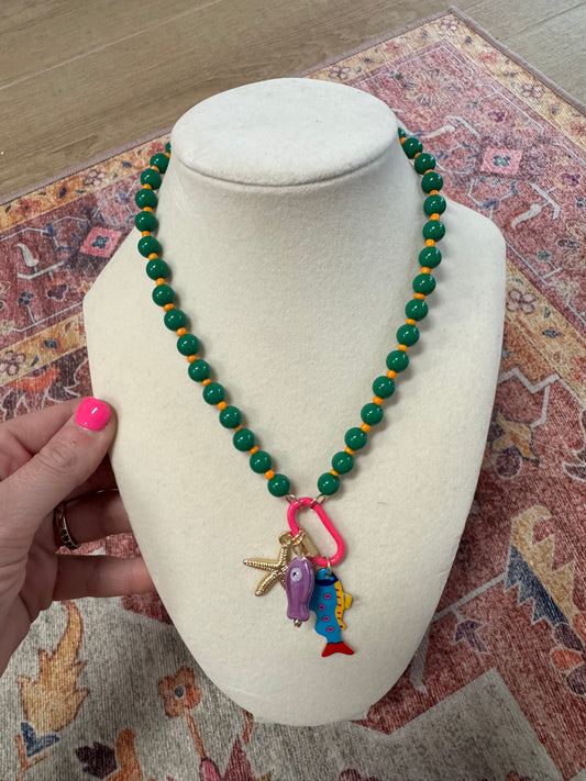 Green Summer Fish Charm Necklace