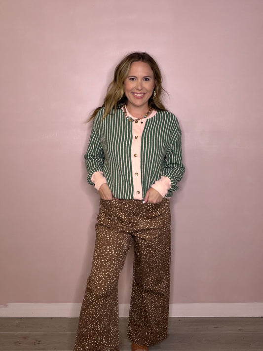 Umgee Camel Deer Print Stretch Pants