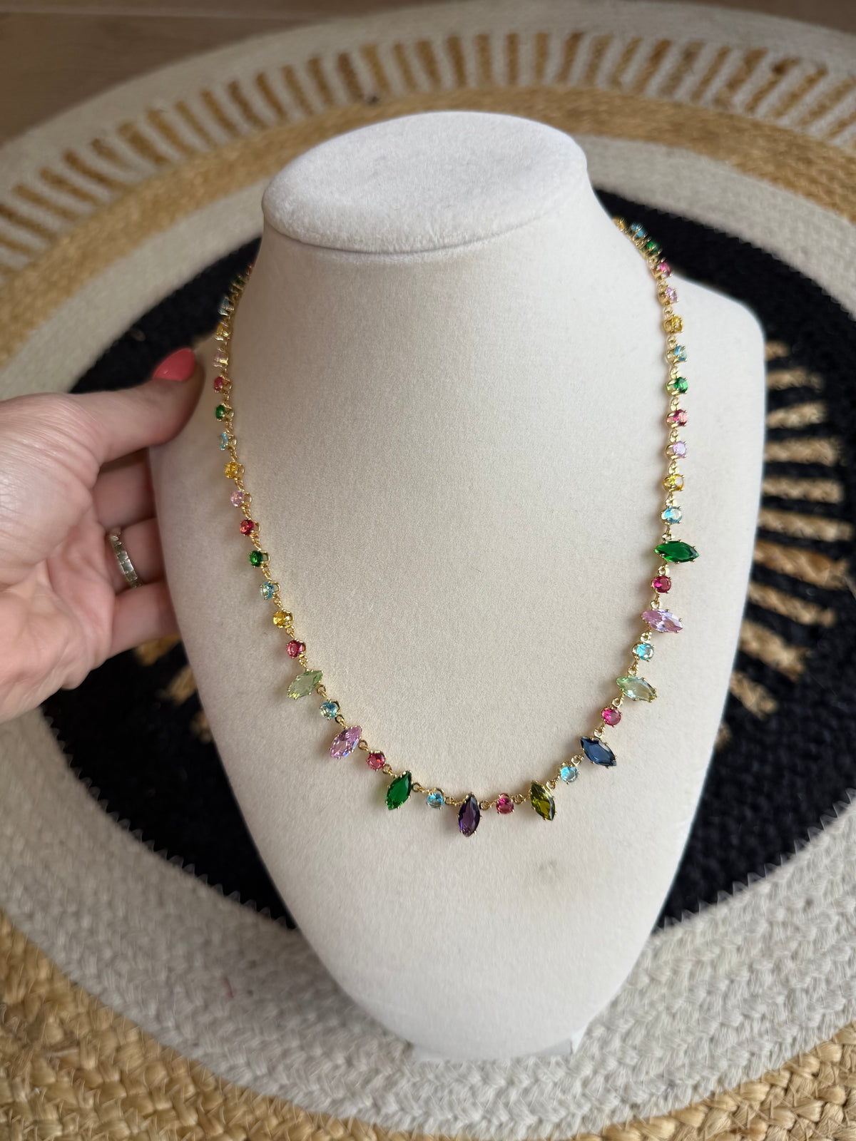 Waterproof Stainless Steel Colorful Jewel Necklace