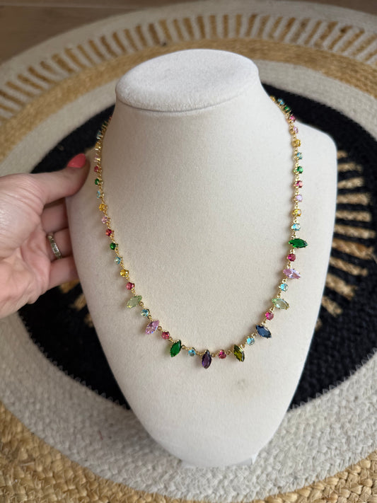 Waterproof Stainless Steel Colorful Jewel Necklace