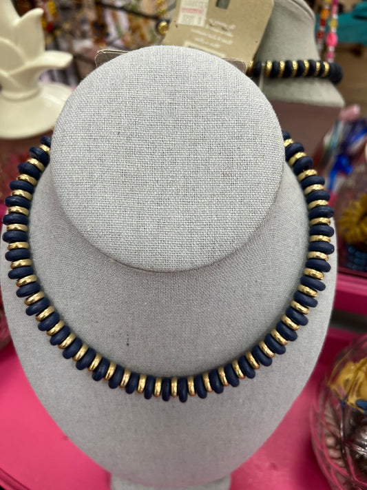 Blue And Gold Beaded Necklace
