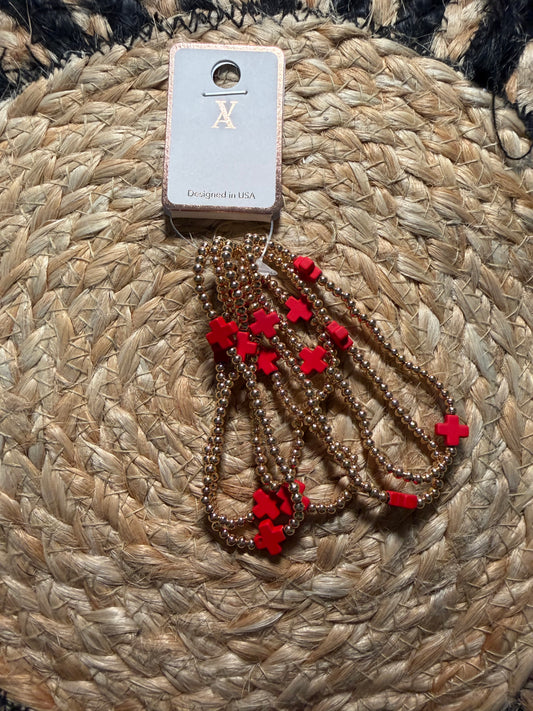 Red & Gold Stretchy Bracelet Stack