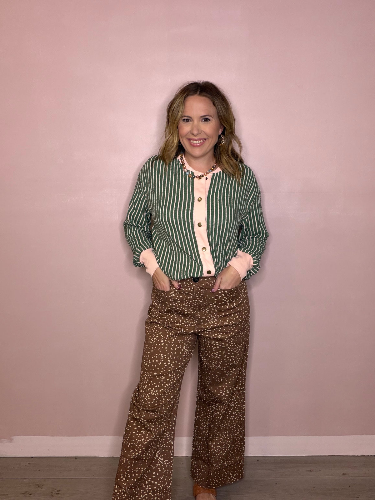 Umgee Camel Deer Print Stretch Pants