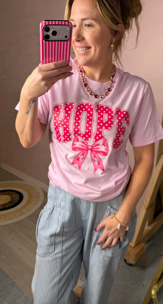 HOPE Breast Cancer Awareness Graphic Tee – Pink Ribbon Shirt