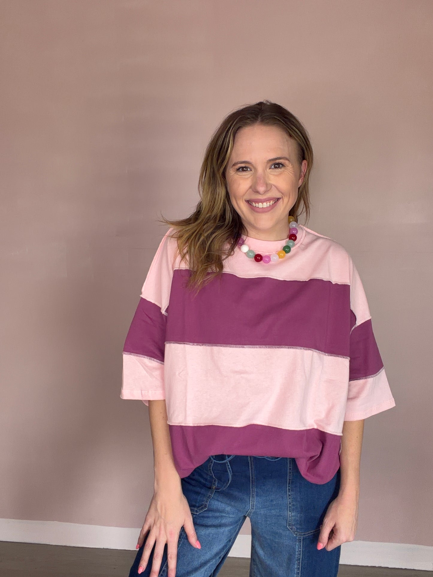 Mauve Pink Stripe Oversized Top