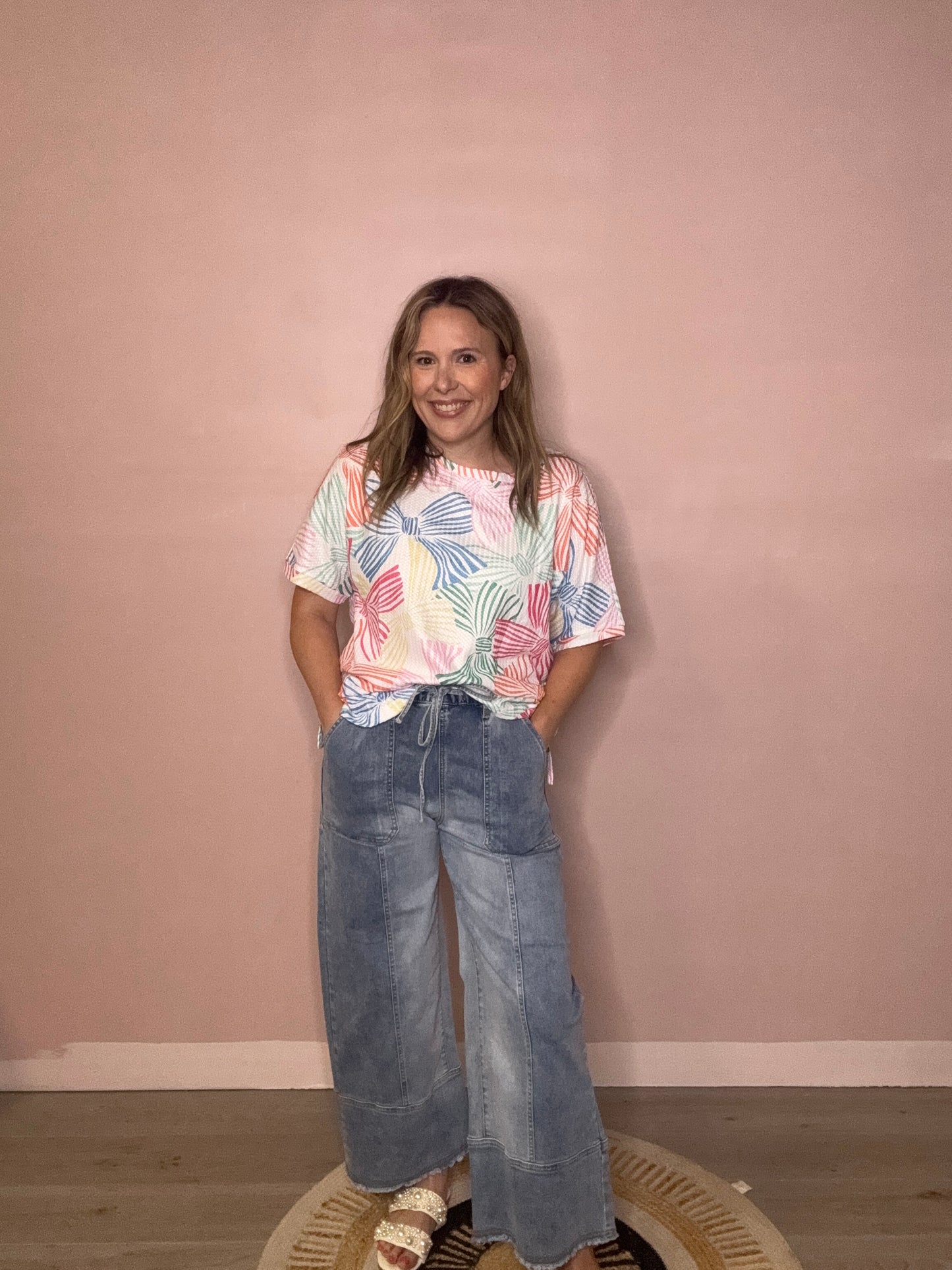 Southern Pineapple Drawstring Wide Leg Jeans