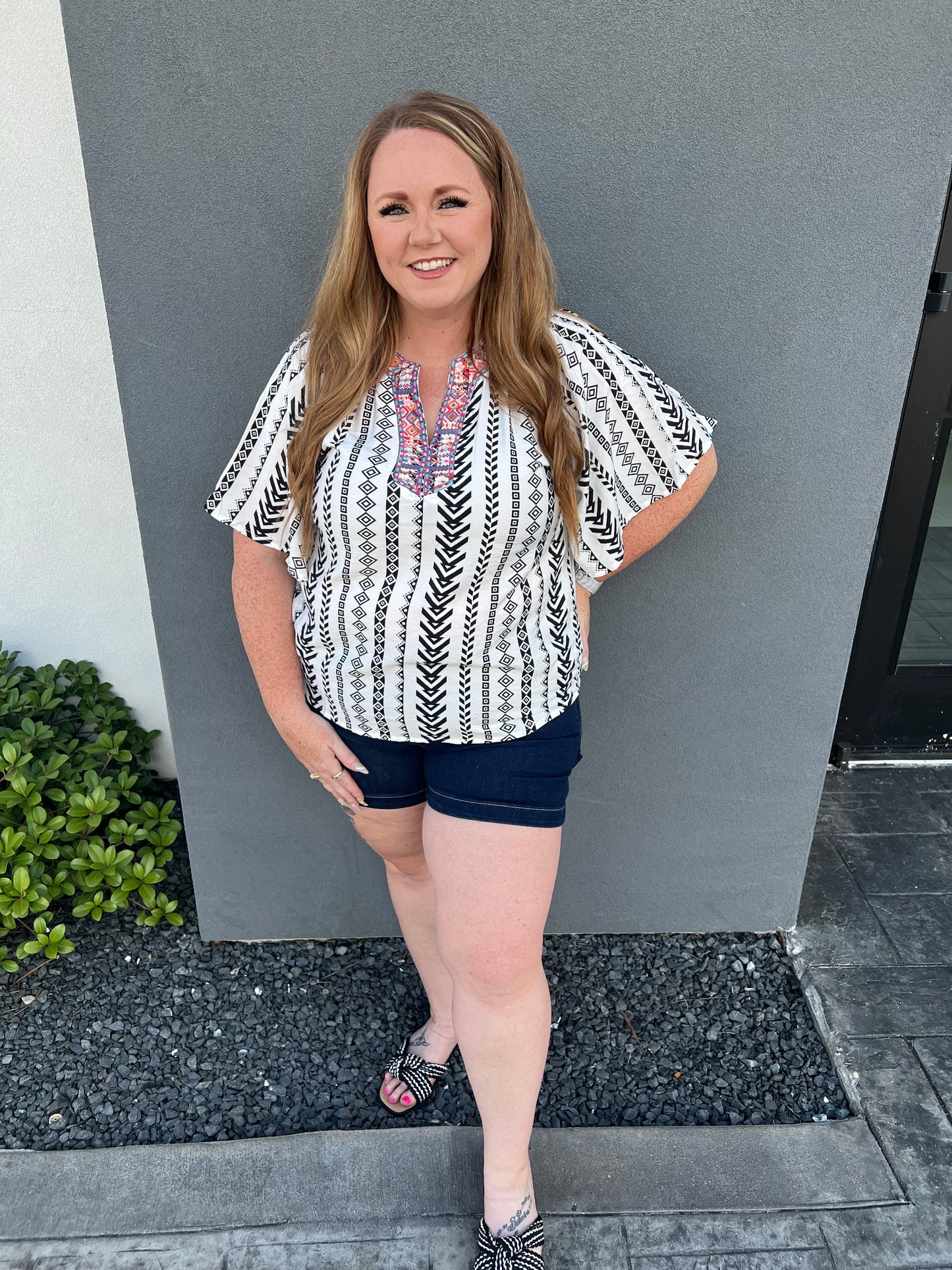 Black and white embroidered blouse