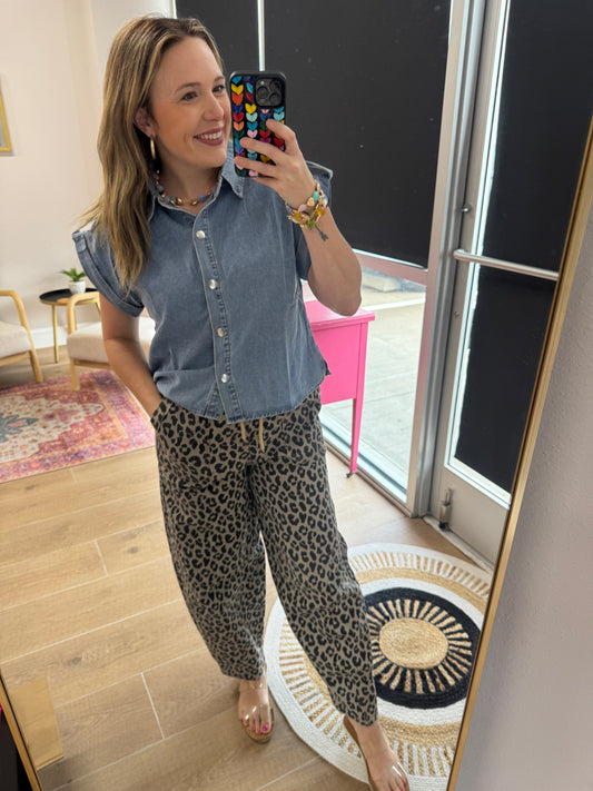 Leopard Pull-On Barrel Pants