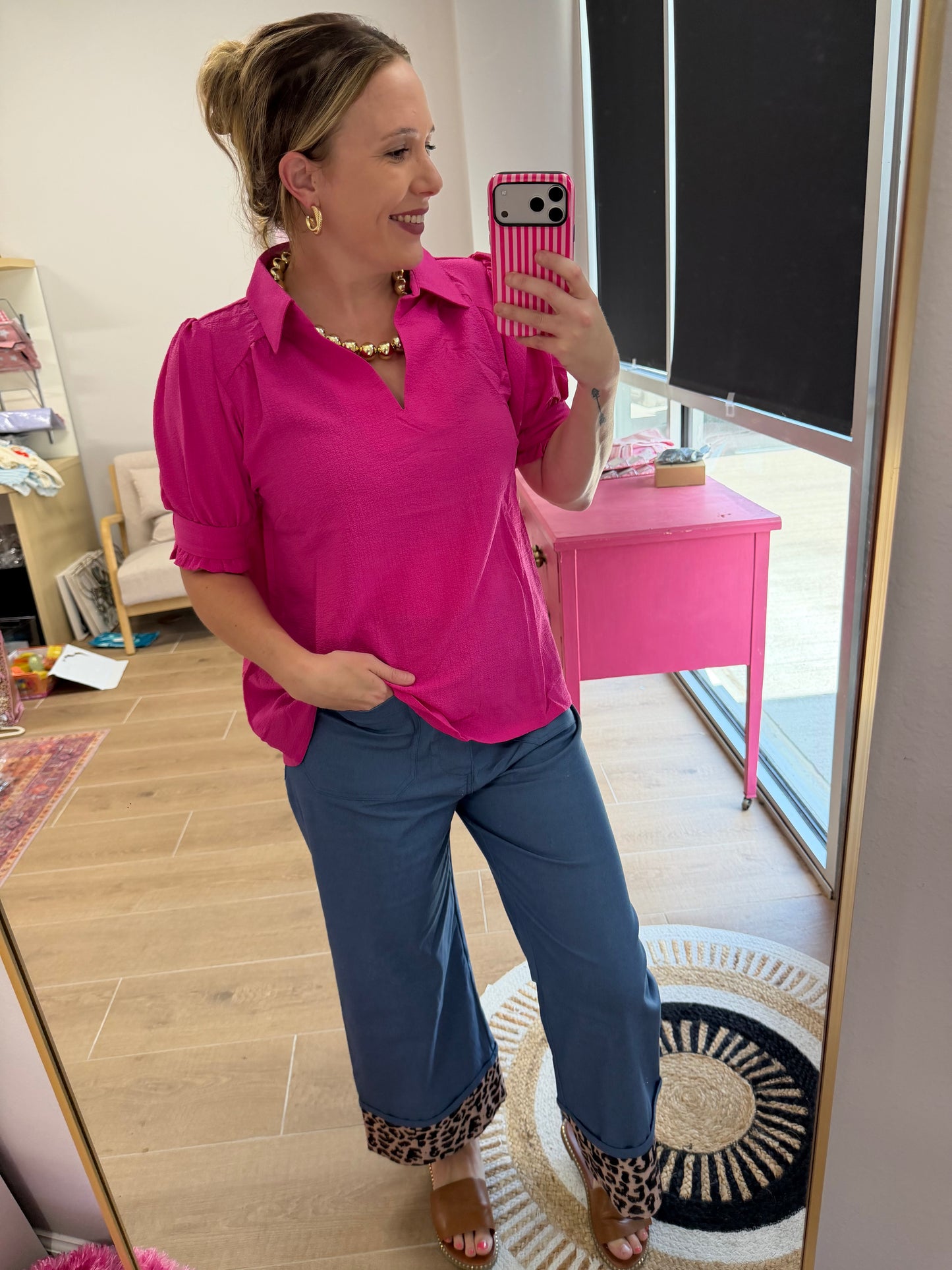 Pink Collared Airflow Blouse