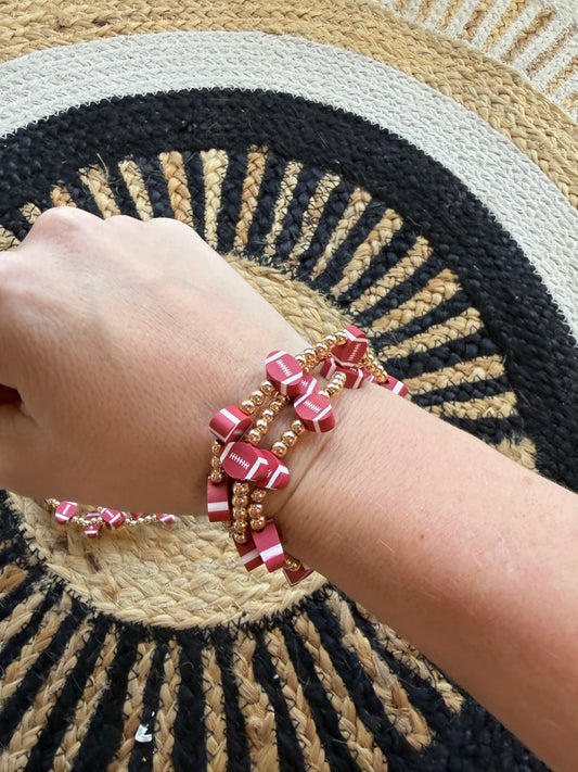 Football Gold Beaded Stretch Bracelet