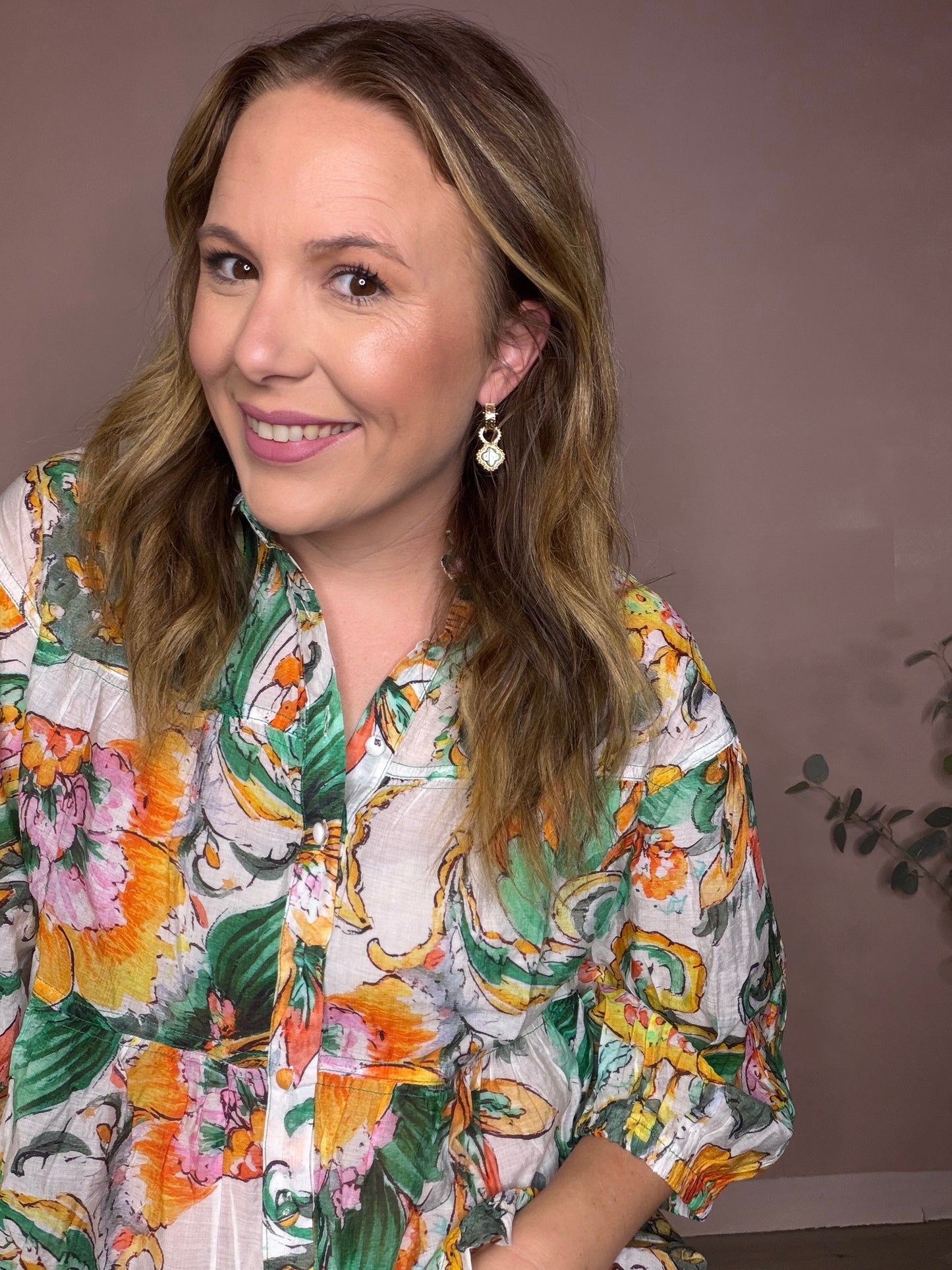 Green Watercolor Floral Blouse