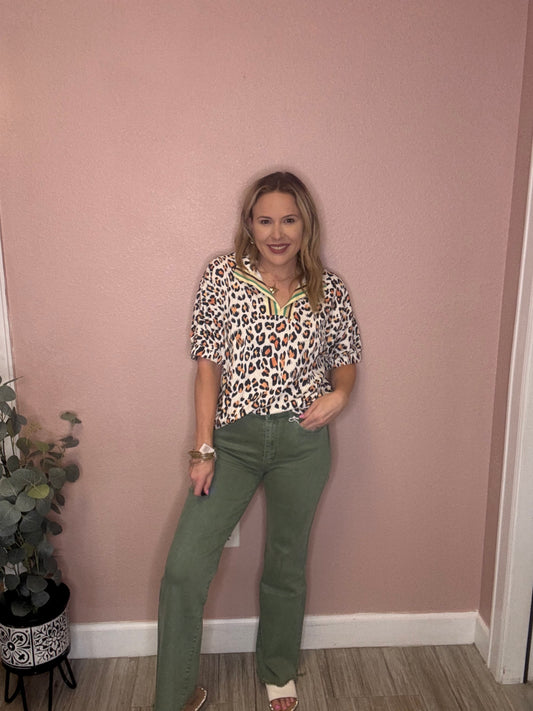 Olive Green Flare Jeans