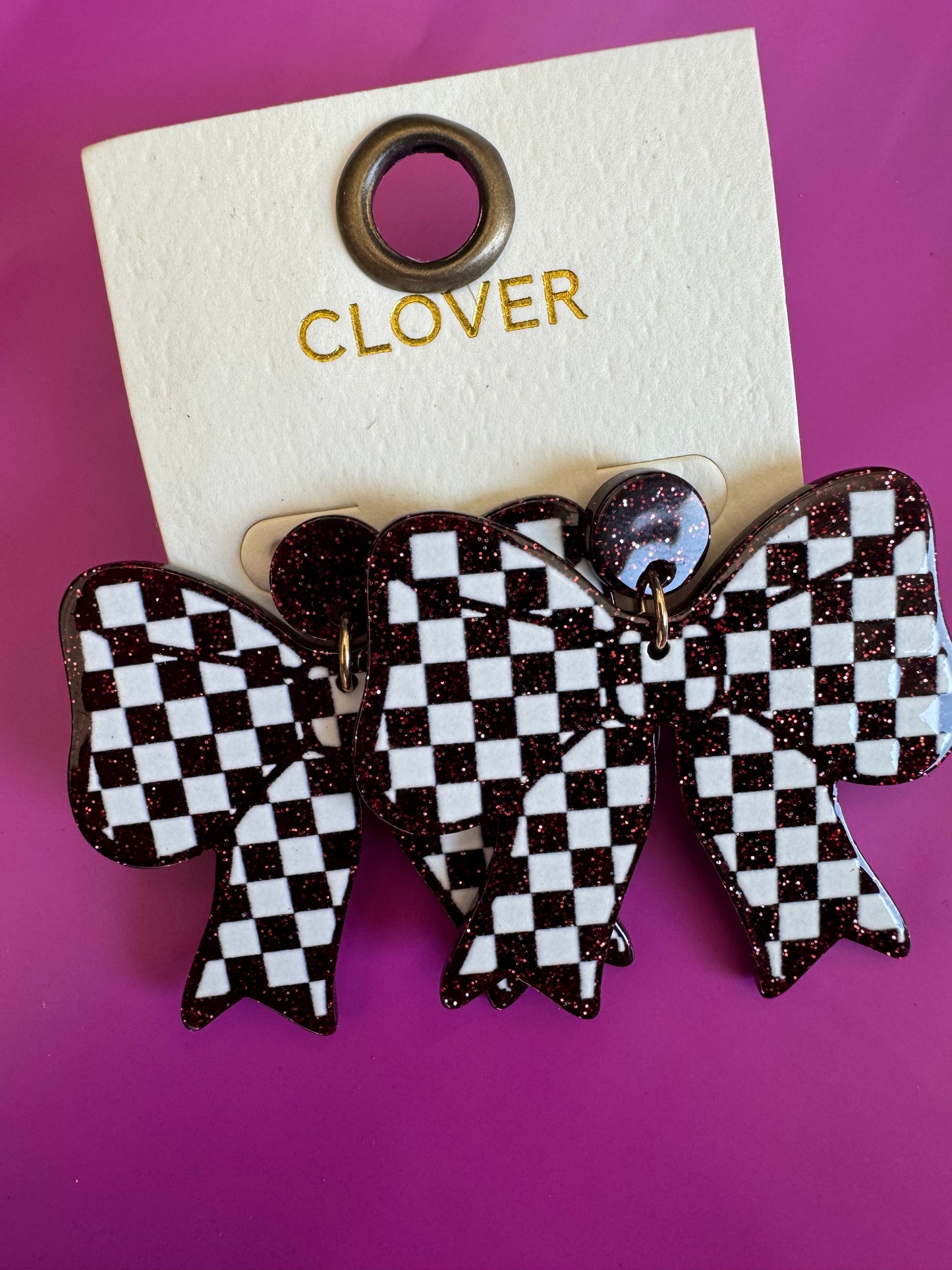 Checkered Game Day Bow Earrings