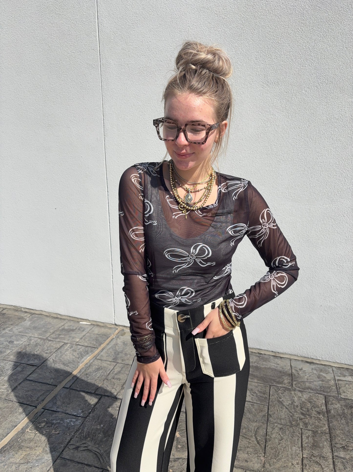 Midnight Bow Mesh Top