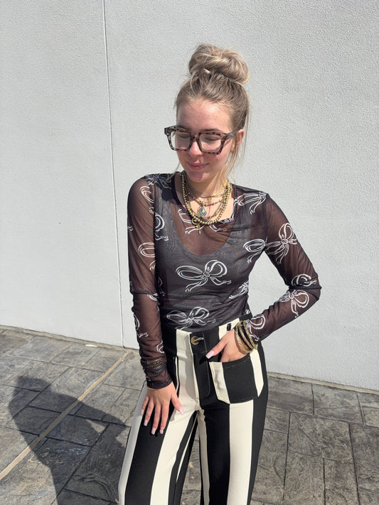 Midnight Bow Mesh Top