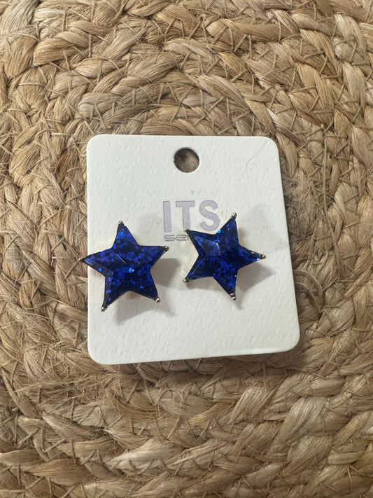 Blue Glitter Star Stud Earrings