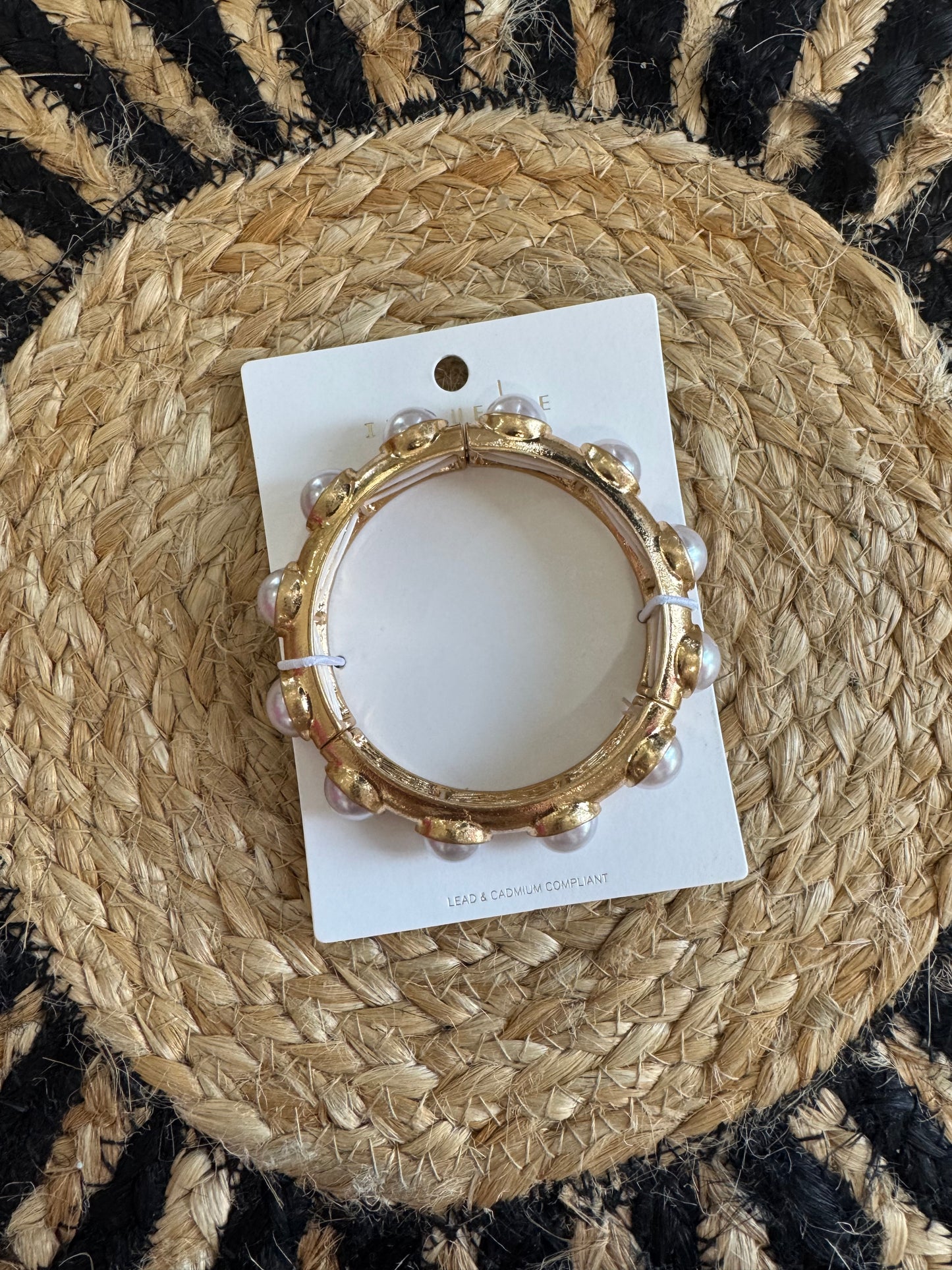 Gold Pearl Stretch Statement Bracelet