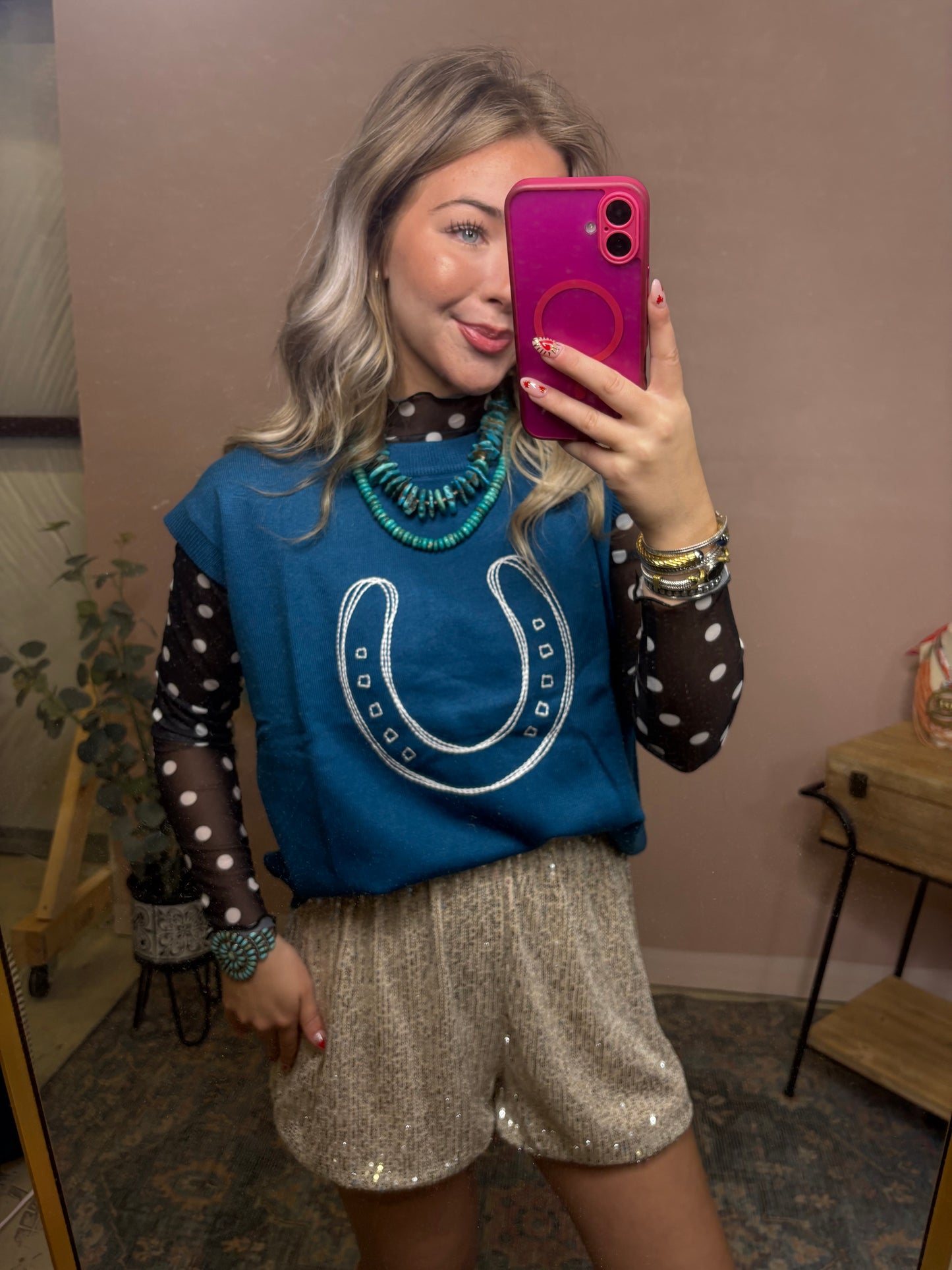 Lucky Horseshoe Graphic Knit Top