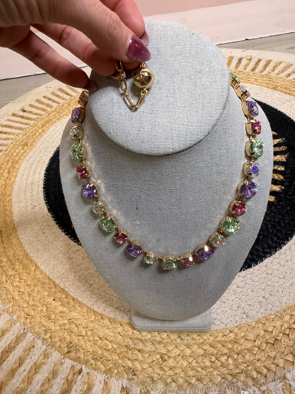 Waterproof Magnetic Gem Necklace - Pastel Multicolor Stainless Steel