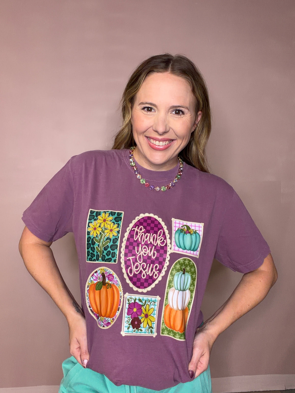 Thank You Jesus Fall Graphic Tee - Plum Christian Pumpkin Shirt