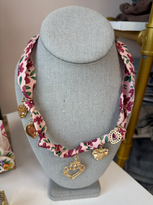 Floral Bandana Charm Necklace – Poppy Pink