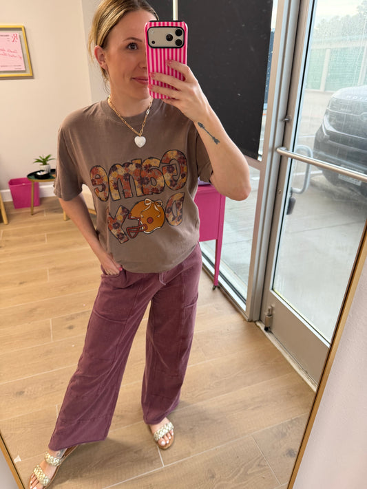 Burgundy Acid Wash Wide Leg Pants