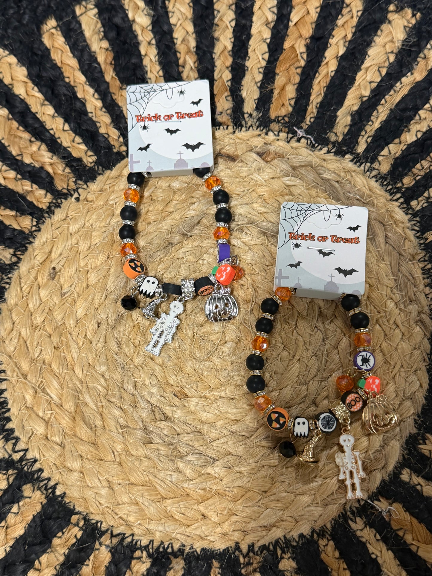 Halloween Beaded Stretch Charm Bracelet